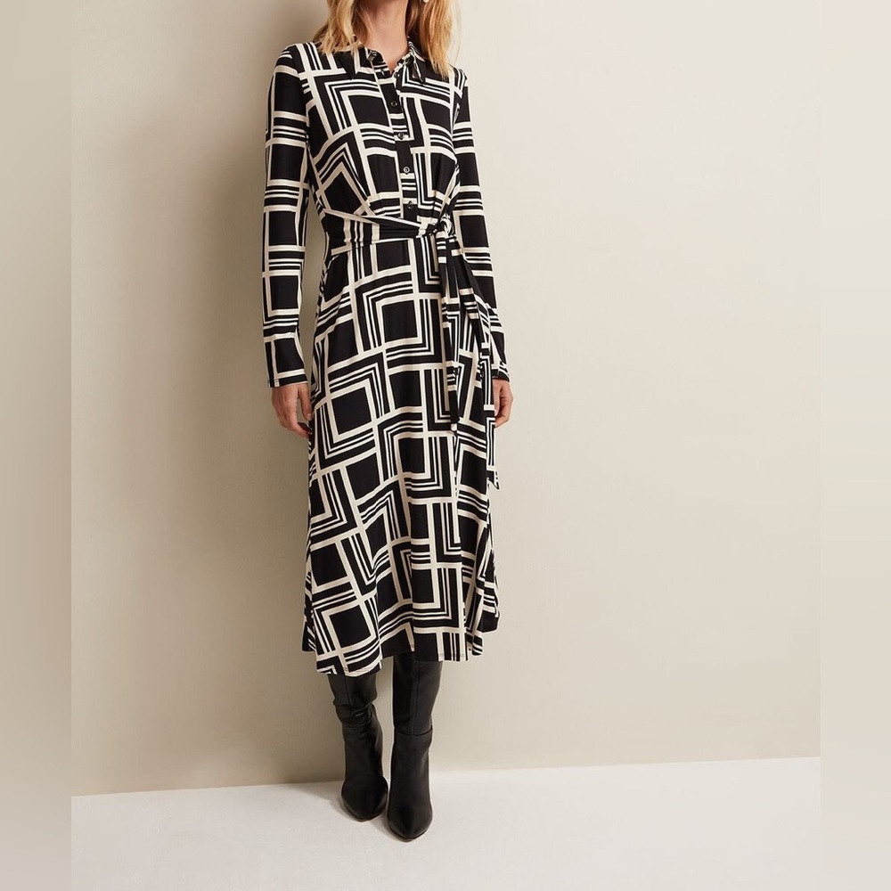 New Phase Eight April Geo Midi Dress US Size 10 UK 14